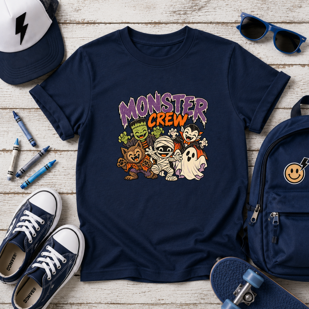 Monster Crew Kids Halloween Shirt, Cute Classic Monsters Youth Tee
