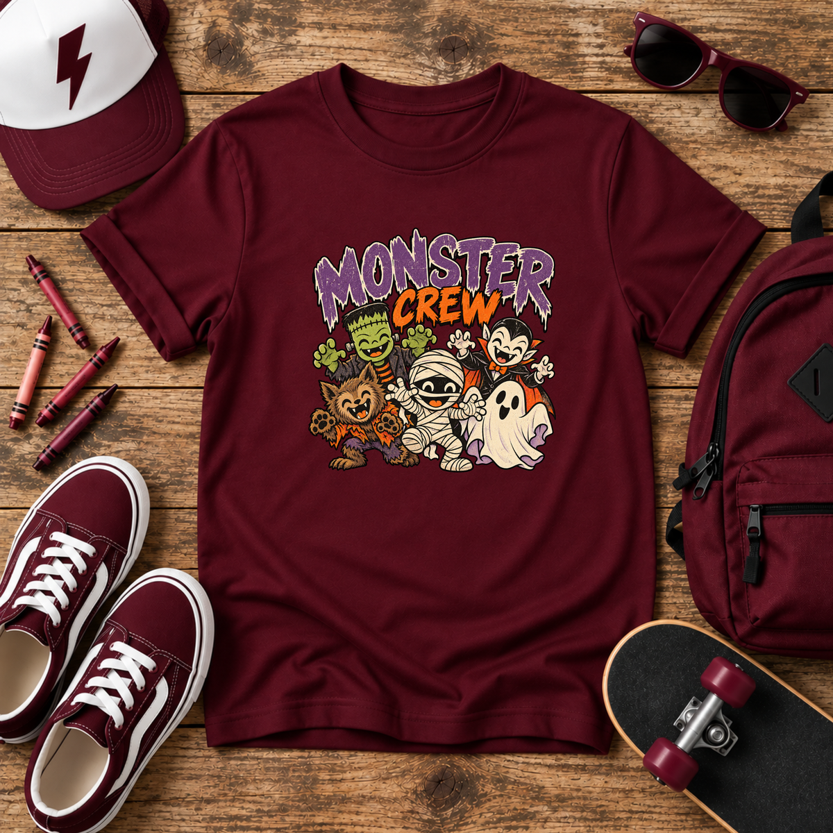 Monster Crew Kids Halloween Shirt, Cute Classic Monsters Youth Tee