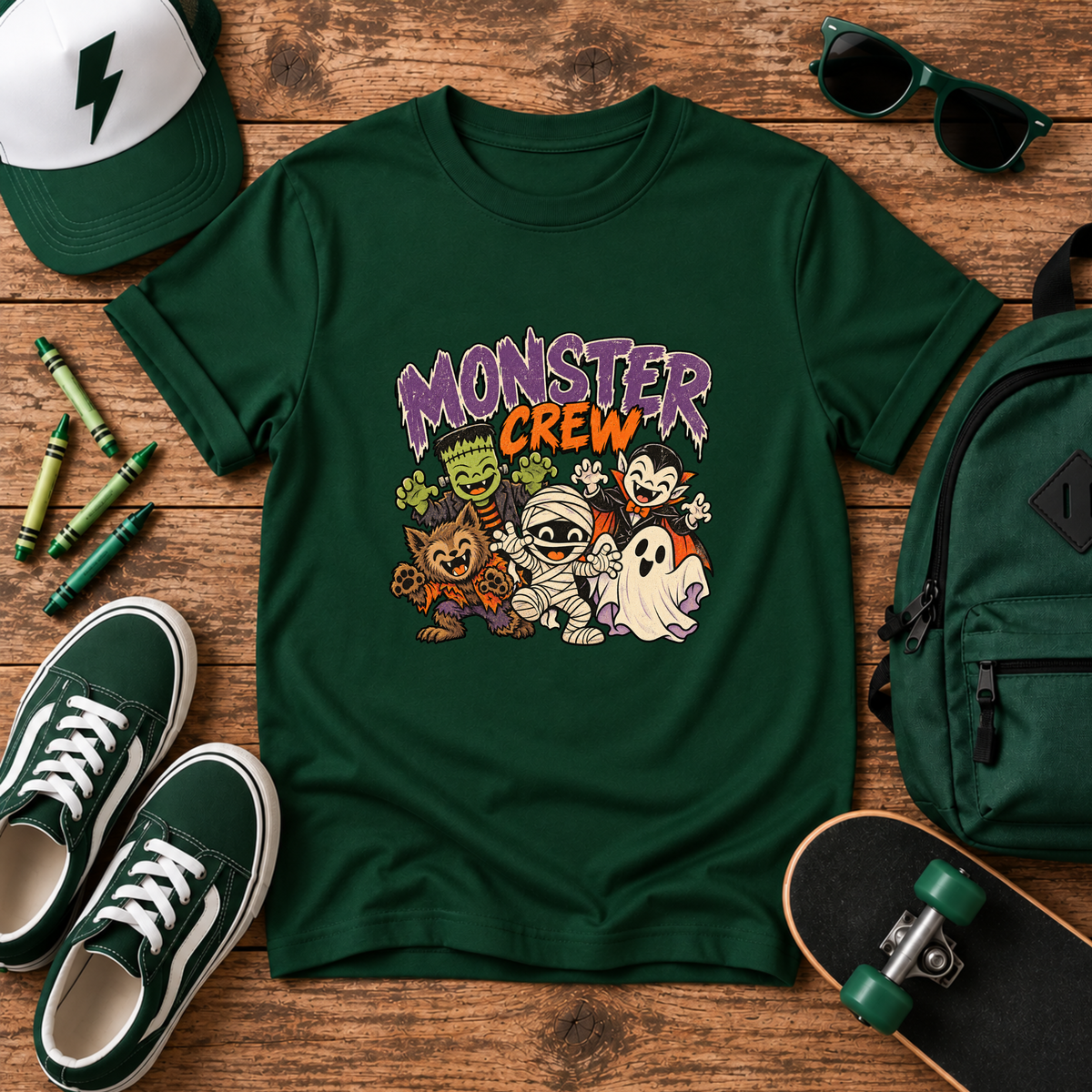 Monster Crew Kids Halloween Shirt, Cute Classic Monsters Youth Tee
