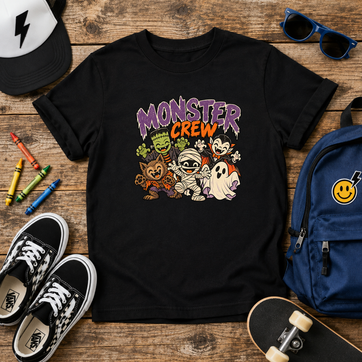 Monster Crew Kids Halloween Shirt, Cute Classic Monsters Youth Tee