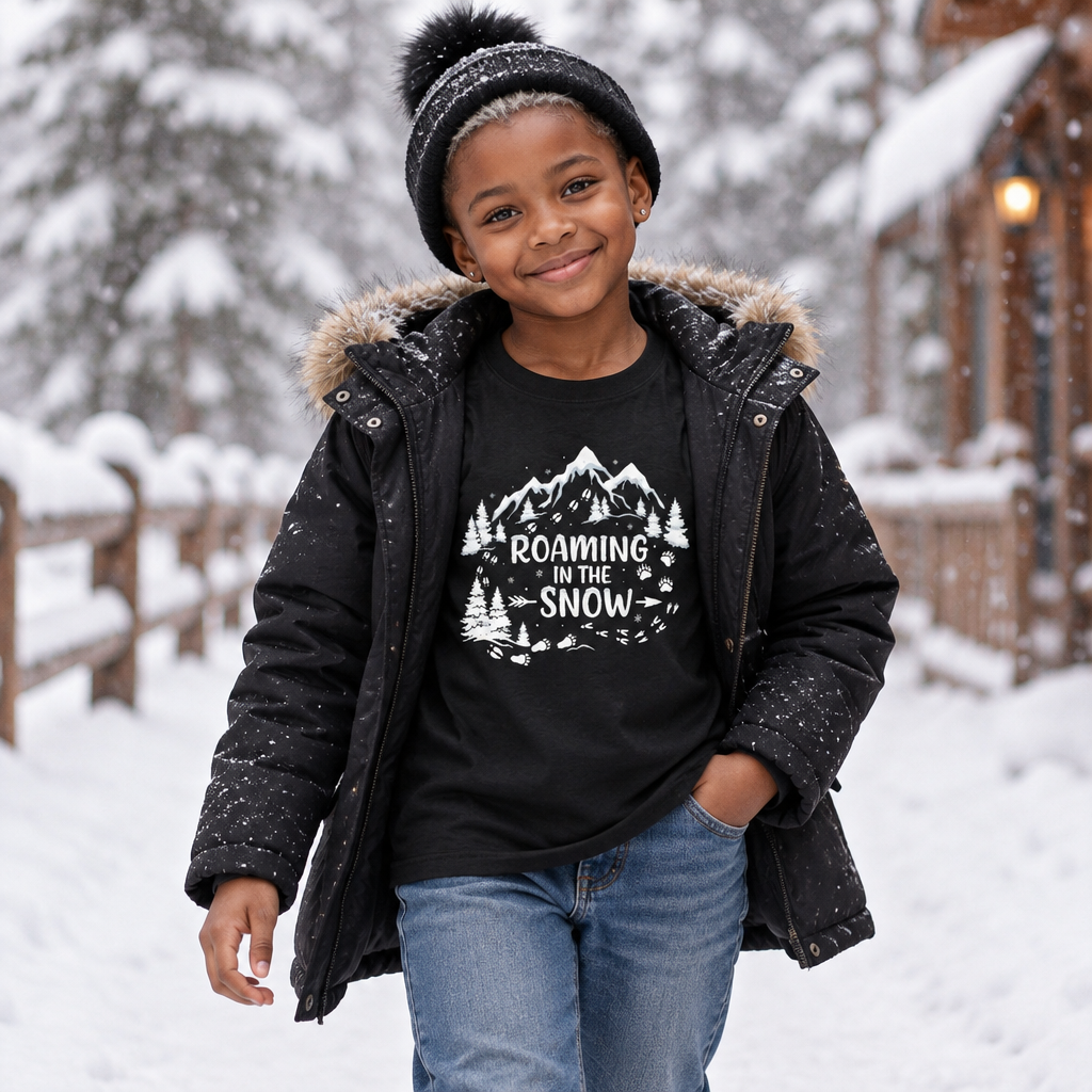 Roaming in the Snow Kids Shirt, Winter Mountain Youth Tee
