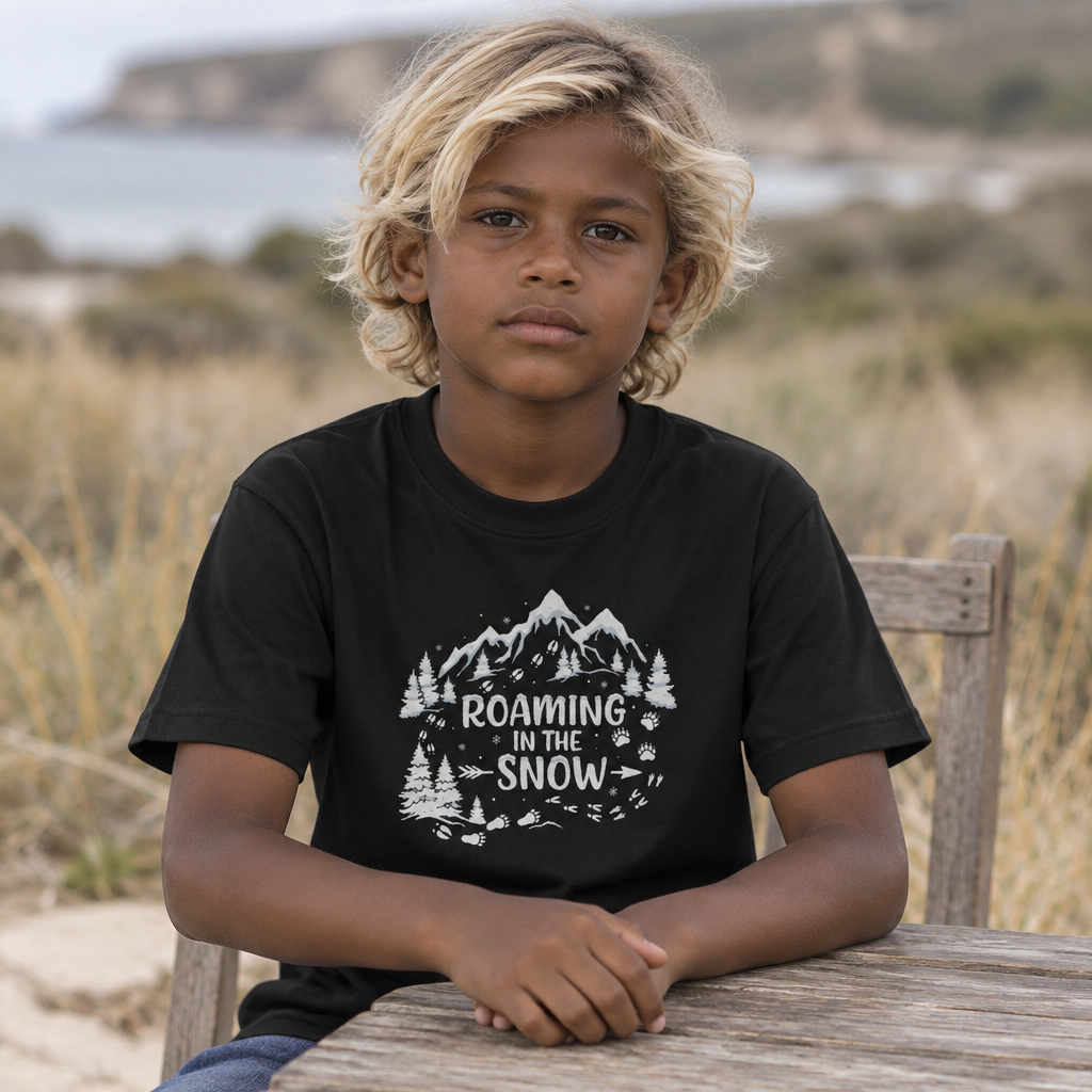 Roaming in the Snow Kids Shirt, Winter Mountain Youth Tee