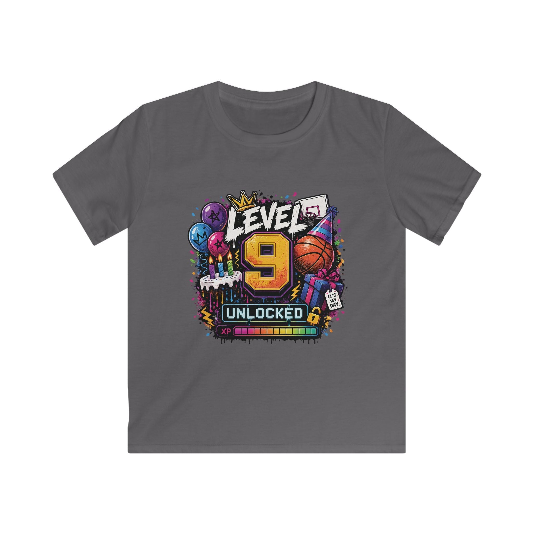 Kids "Level 9 Unlocked" Birthday T‑Shirt Basketball & Party Gamer Tee