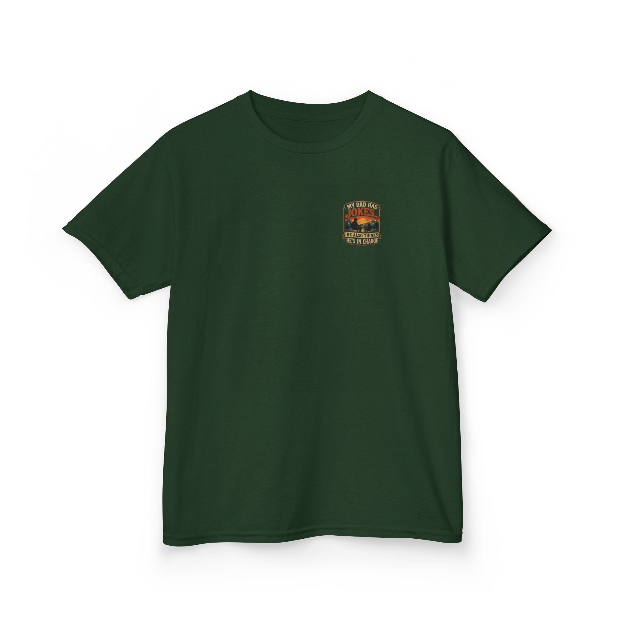 Kids Tee “My Dad Has Jokes… He Also Thinks He’s In Charge” Family Father’s Day Shirt