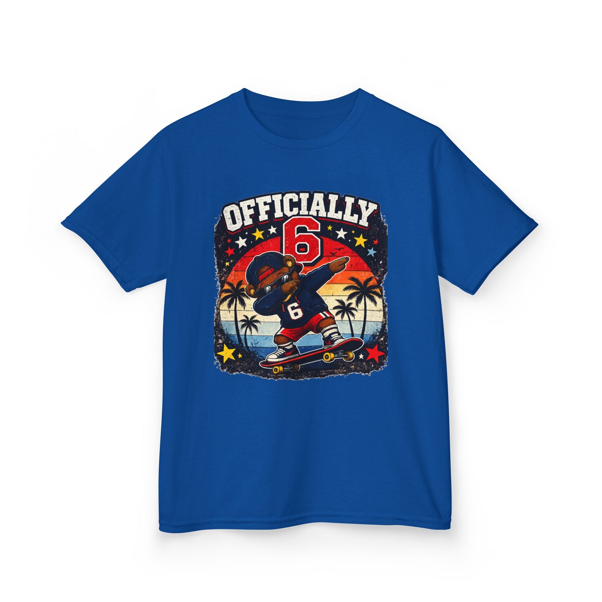 Kids Tee  "Officially 6" Skateboard Birthday Shirt with Palm Sunset
