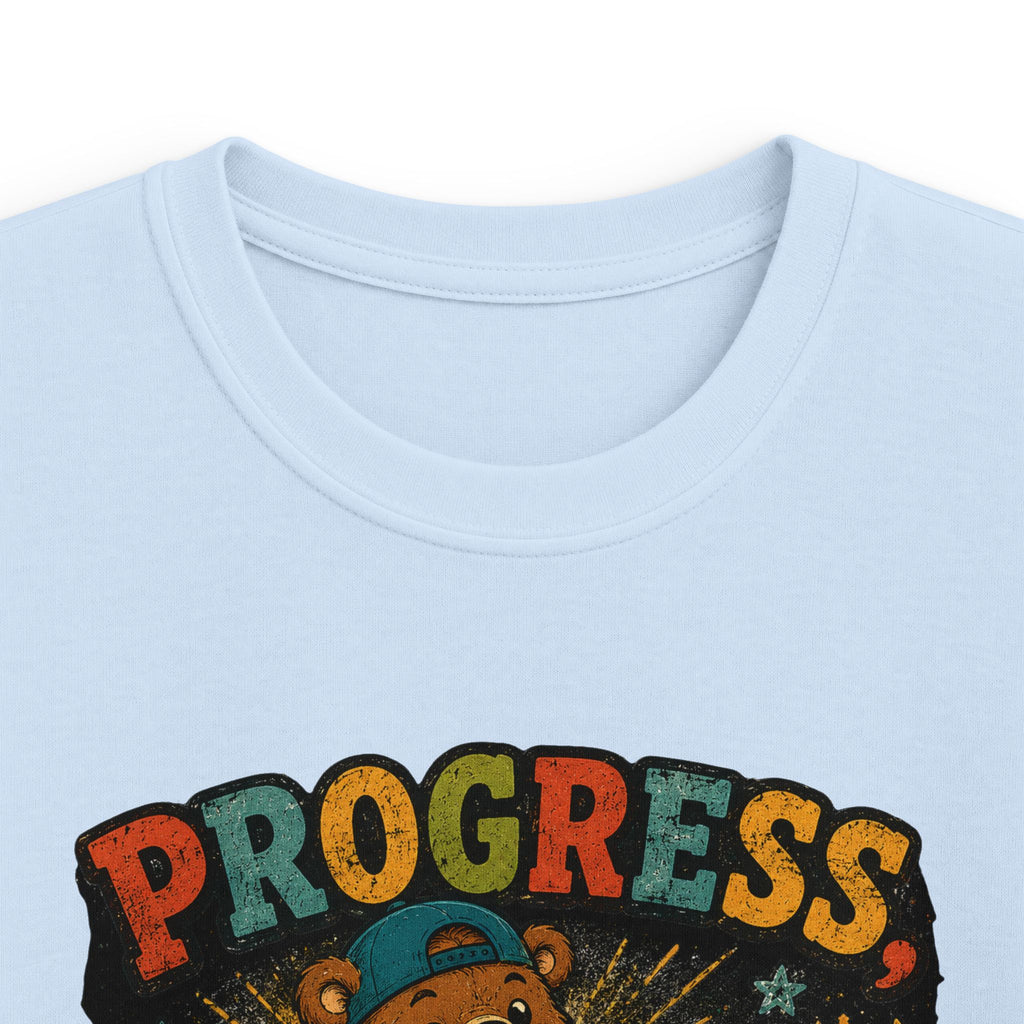 Kids Tee "Progress Not Perfect" Motivational Bear Shirt