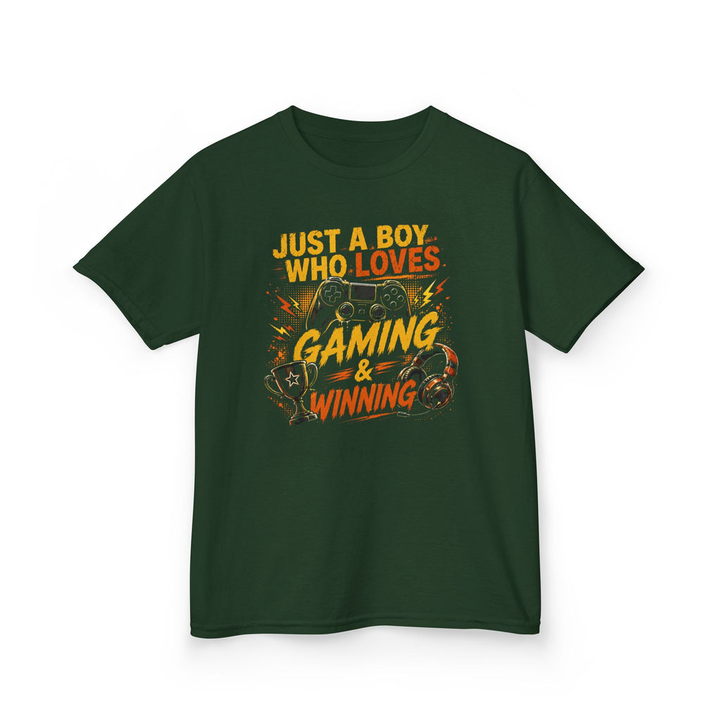 Just a Boy Who Loves Gaming & Winning Graphic kids Gamer T-Shirt Design