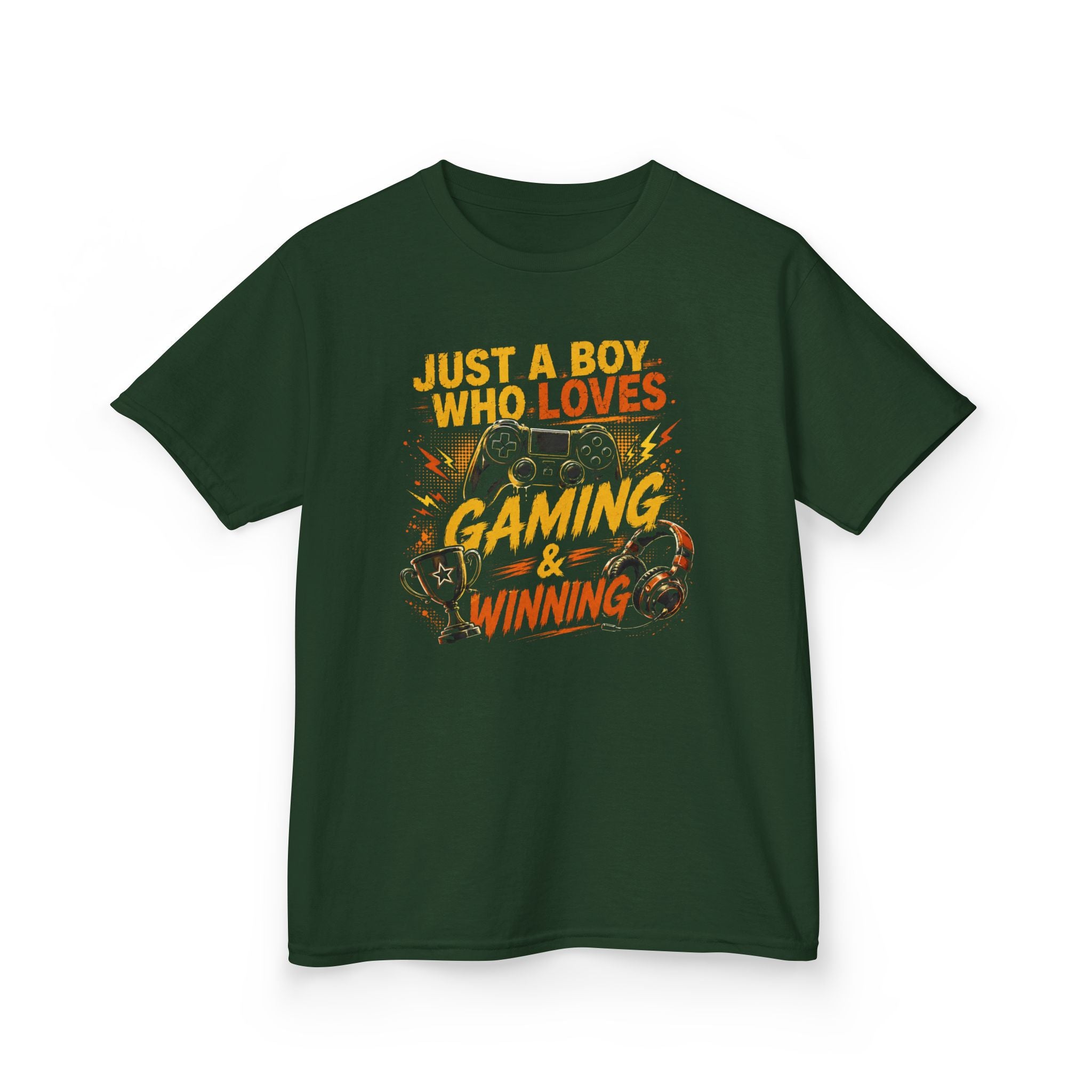 Just a Boy Who Loves Gaming & Winning Graphic kids Gamer T-Shirt Design