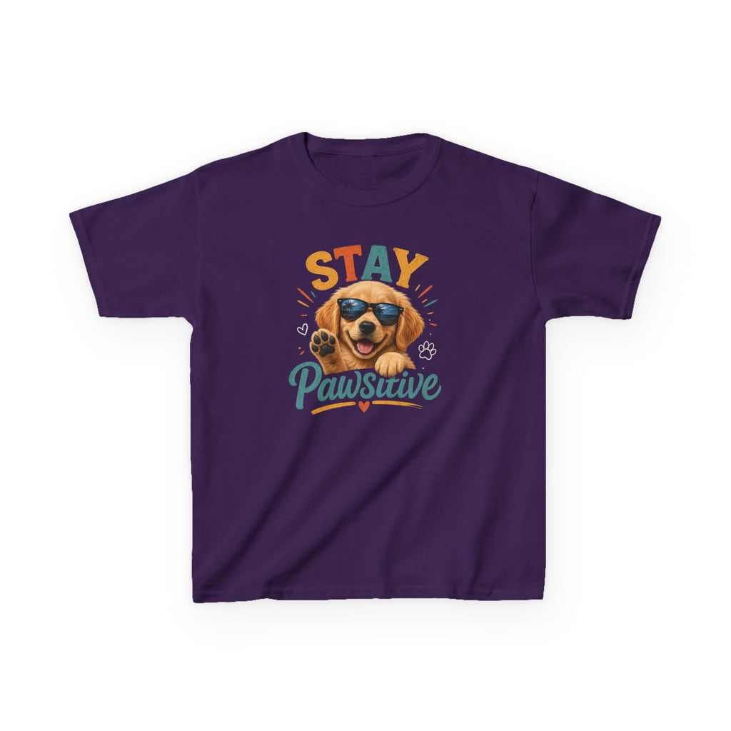 Kids T-Shirt "Stay Pawsitive" Cool Dog Cute Graphic Tee for Boys & Girls