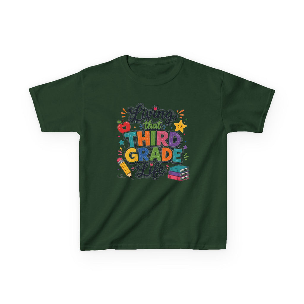 Kids "Living That Third Grade Life" T-Shirt Girls & Boys Colorful Back-to-School Tee