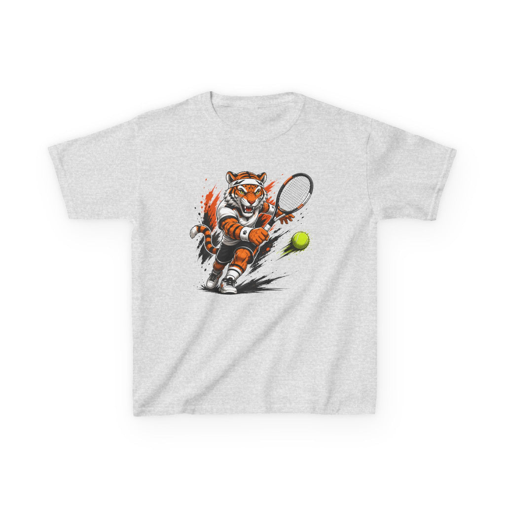 Tennis Tiger T-Shirt | Fierce Tiger Tennis Player Graphic | Kids Tennis Tee | Youth Tennis Sports Shirt | Tennis Lover Gift