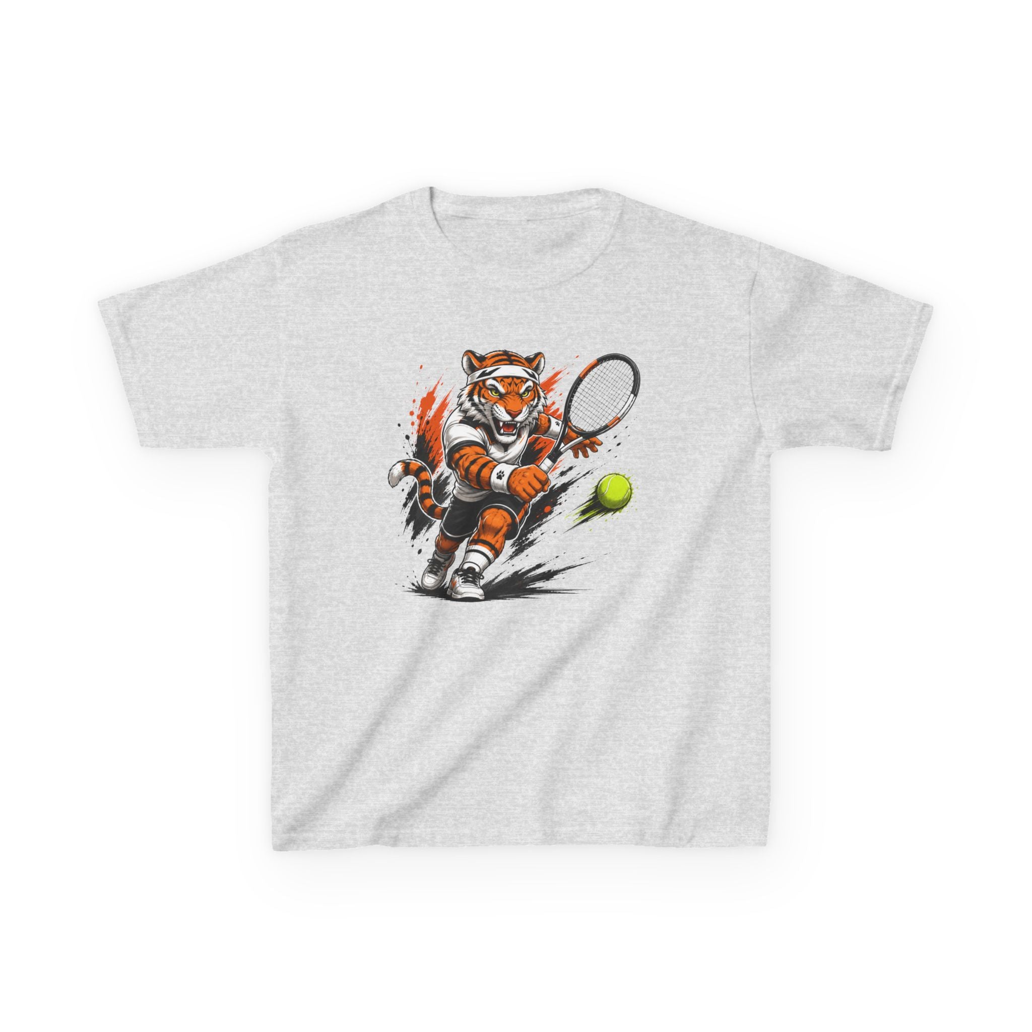 Tennis Tiger T-Shirt | Fierce Tiger Tennis Player Graphic | Kids Tennis Tee | Youth Tennis Sports Shirt | Tennis Lover Gift