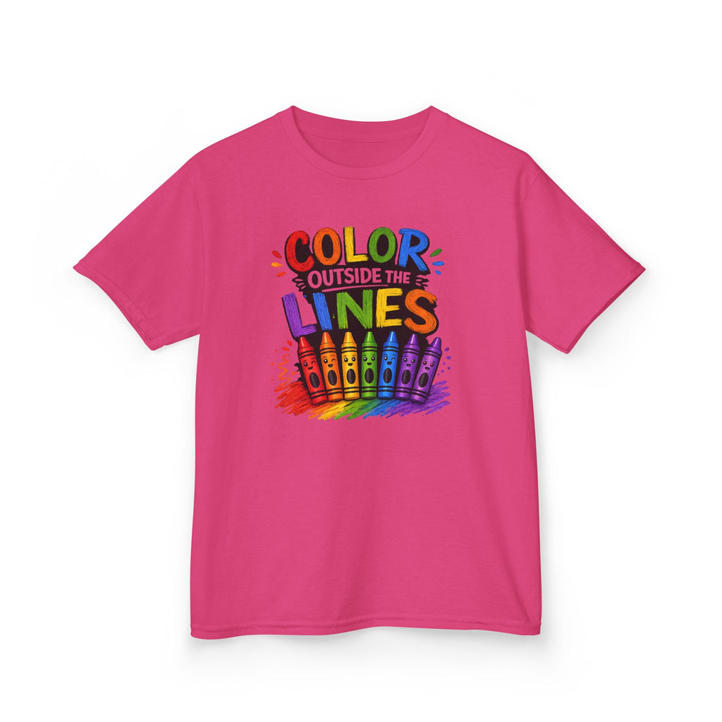 Kids "Color Outside the Lines" Graphic T-Shirt Rainbow Crayon Art Tee