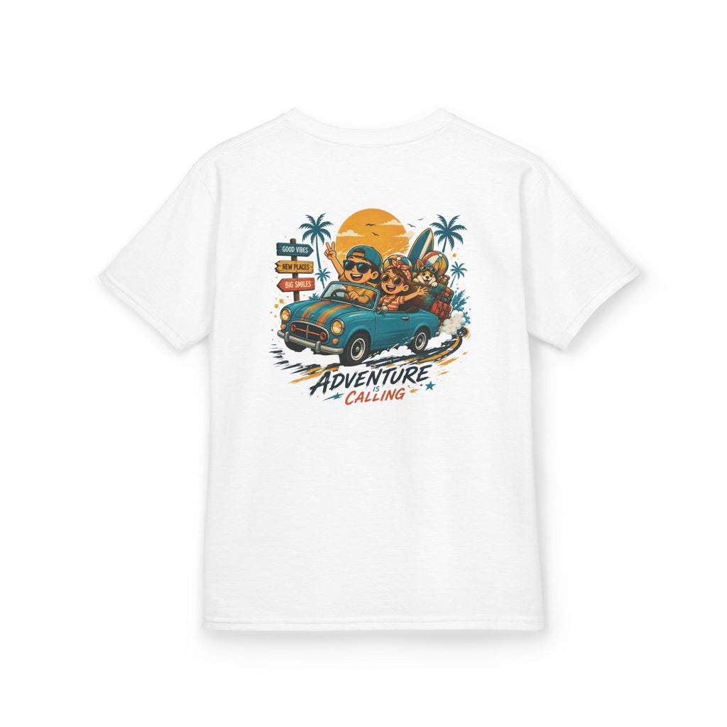Boys Tee "Adventure Calling" Vintage Tropical Car & Sunset Graphic