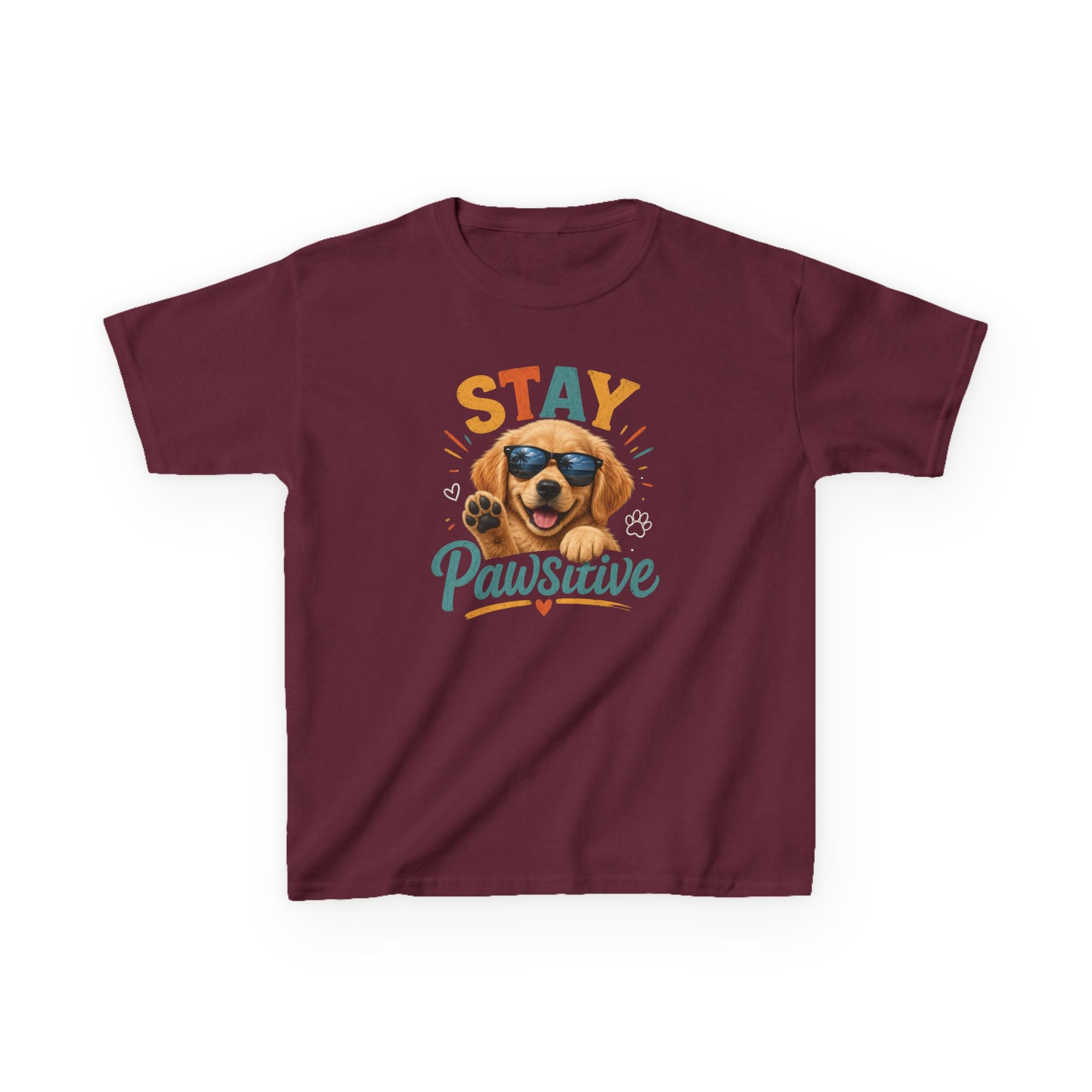 Kids T-Shirt "Stay Pawsitive" Cool Dog Cute Graphic Tee for Boys & Girls