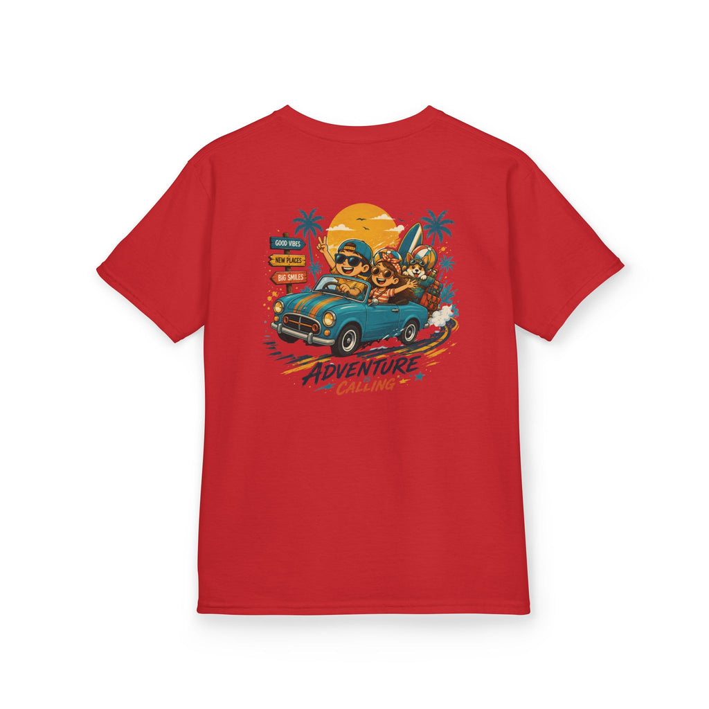 Boys Tee "Adventure Calling" Vintage Tropical Car & Sunset Graphic