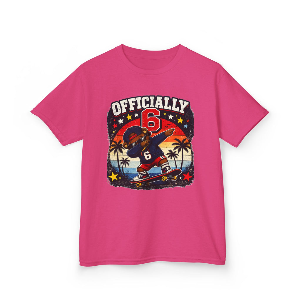 Kids Tee  "Officially 6" Skateboard Birthday Shirt with Palm Sunset
