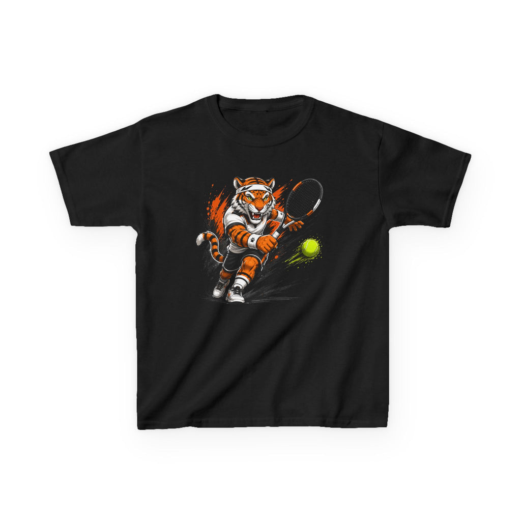 Tennis Tiger T-Shirt | Fierce Tiger Tennis Player Graphic | Kids Tennis Tee | Youth Tennis Sports Shirt | Tennis Lover Gift