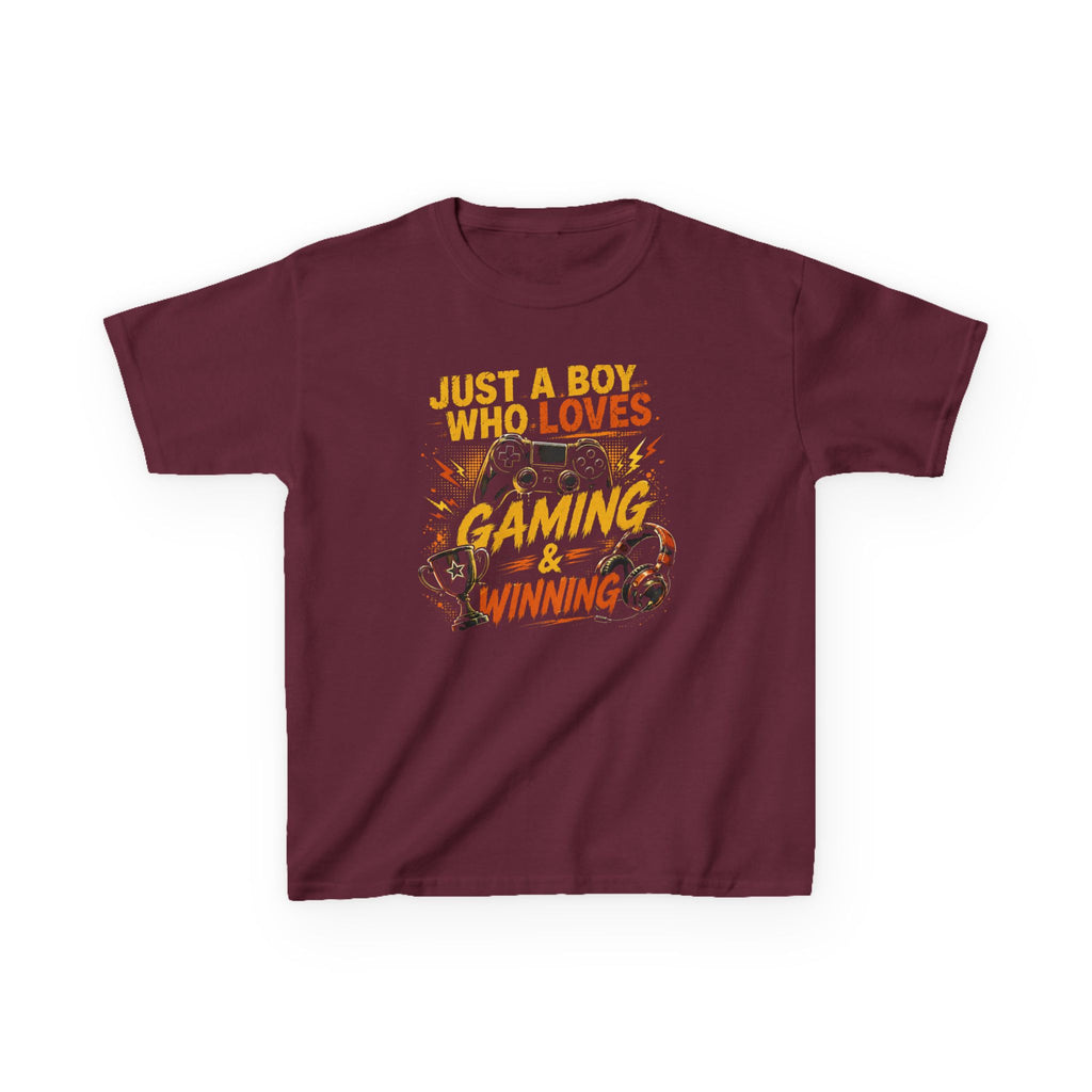 Just a Boy Who Loves Gaming & Winning Graphic kids Gamer T-Shirt Design