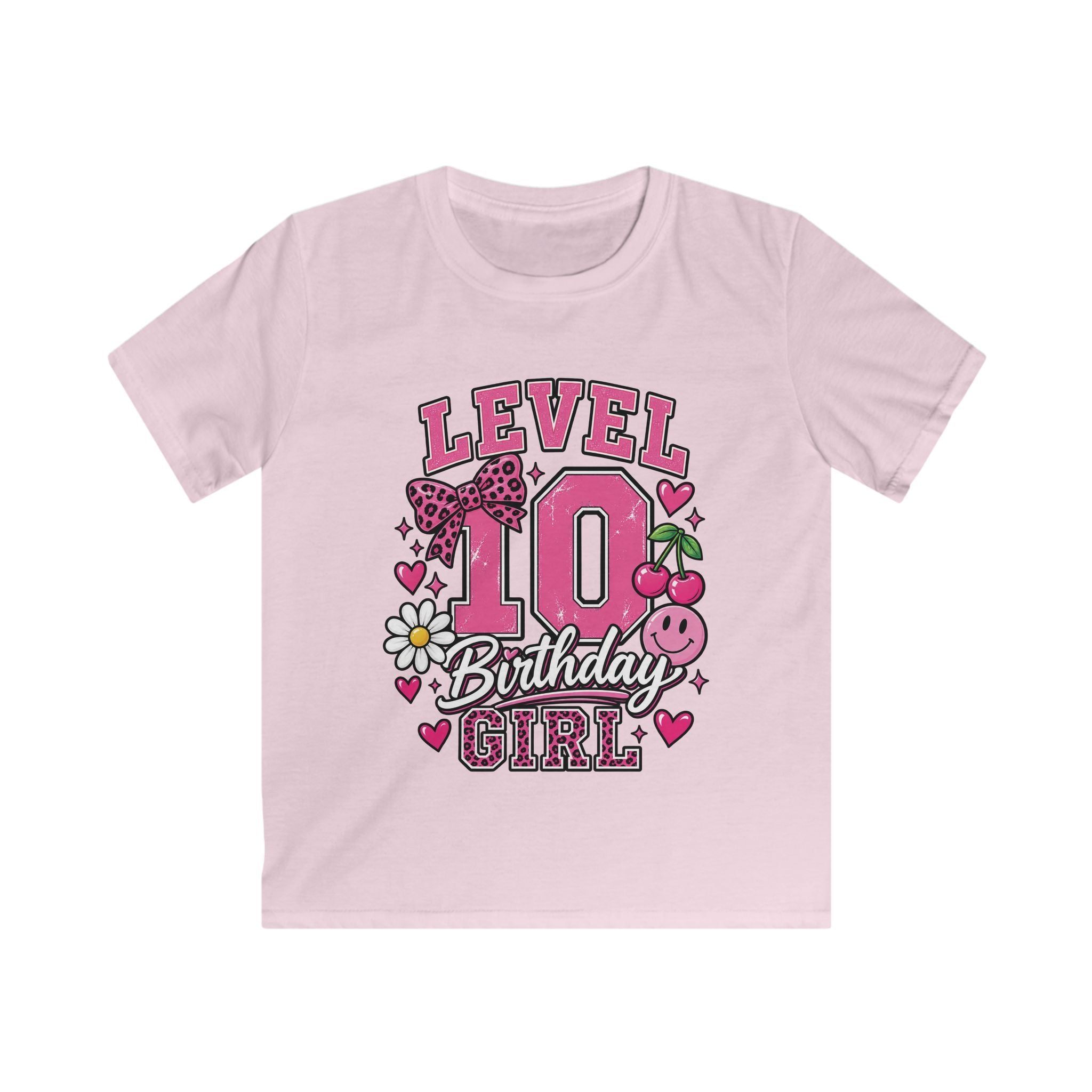 Kids Tee Pink Floral '10' Birthday Shirt with Bows & Cherries