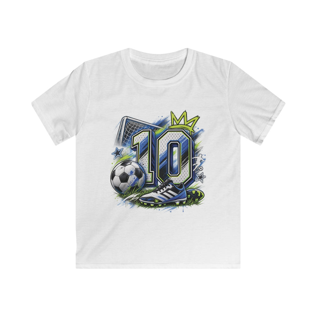 Kids Birthday Soccer Number 10 Tee Youth Soccer Shirt with Ball & Cleat Graphic