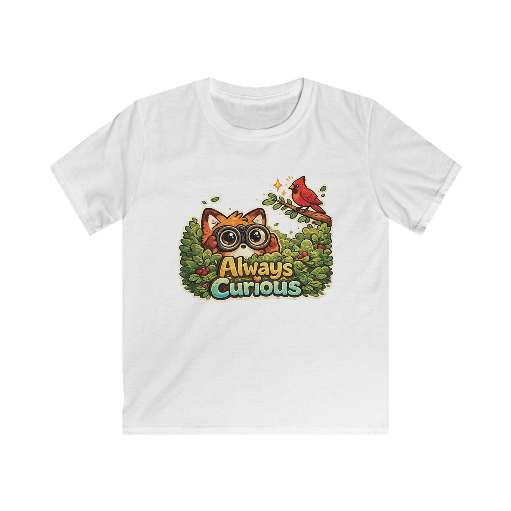 Kids Funny Tee "Always Curious" Fox & Cardinal Graphic design t-shirt
