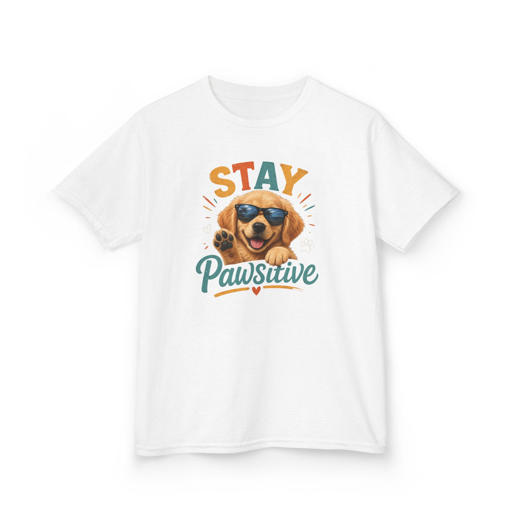 Kids T-Shirt "Stay Pawsitive" Cool Dog Cute Graphic Tee for Boys & Girls