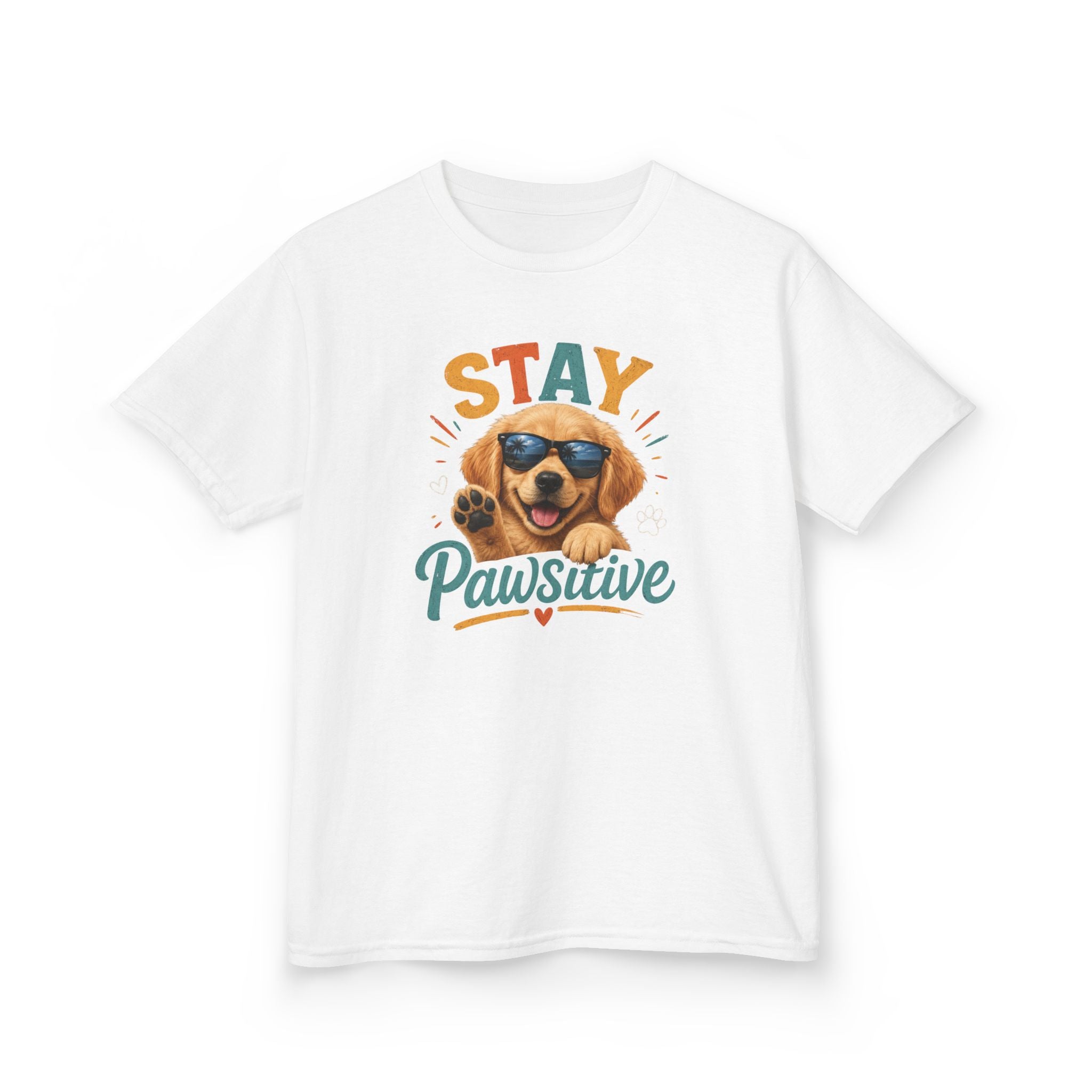 Kids T-Shirt "Stay Pawsitive" Cool Dog Cute Graphic Tee for Boys & Girls