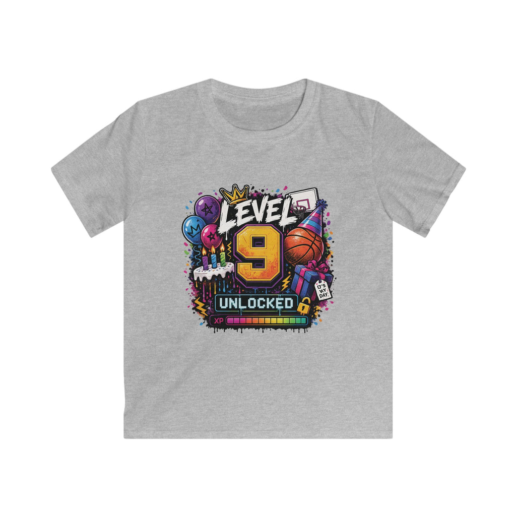 Kids "Level 9 Unlocked" Birthday T‑Shirt Basketball & Party Gamer Tee