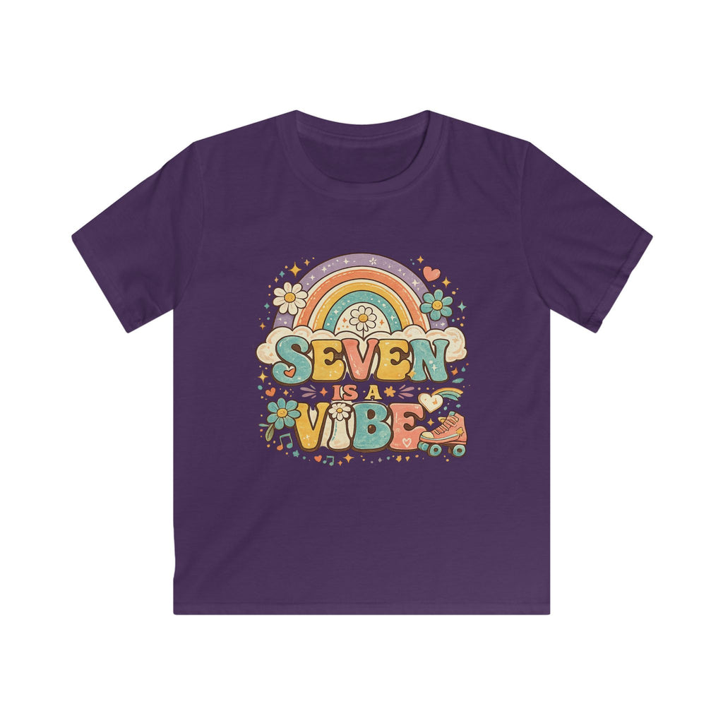 Kids Tee "Seven Is A Vibe" Retro Rainbow Roller Skate Birthday Shirt