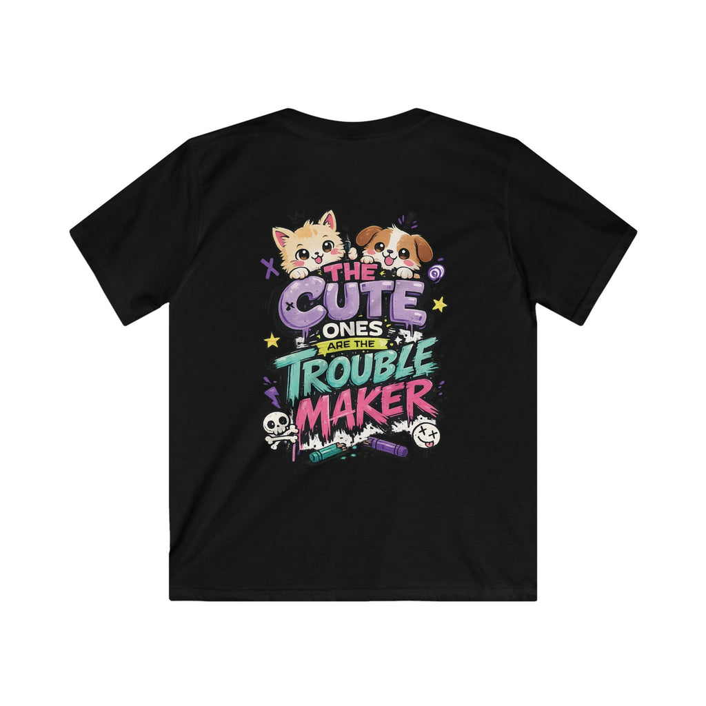 Cute Puppy & Kitten "The Cute Ones Are The Trouble Maker" Graphic Girls T-Shirt