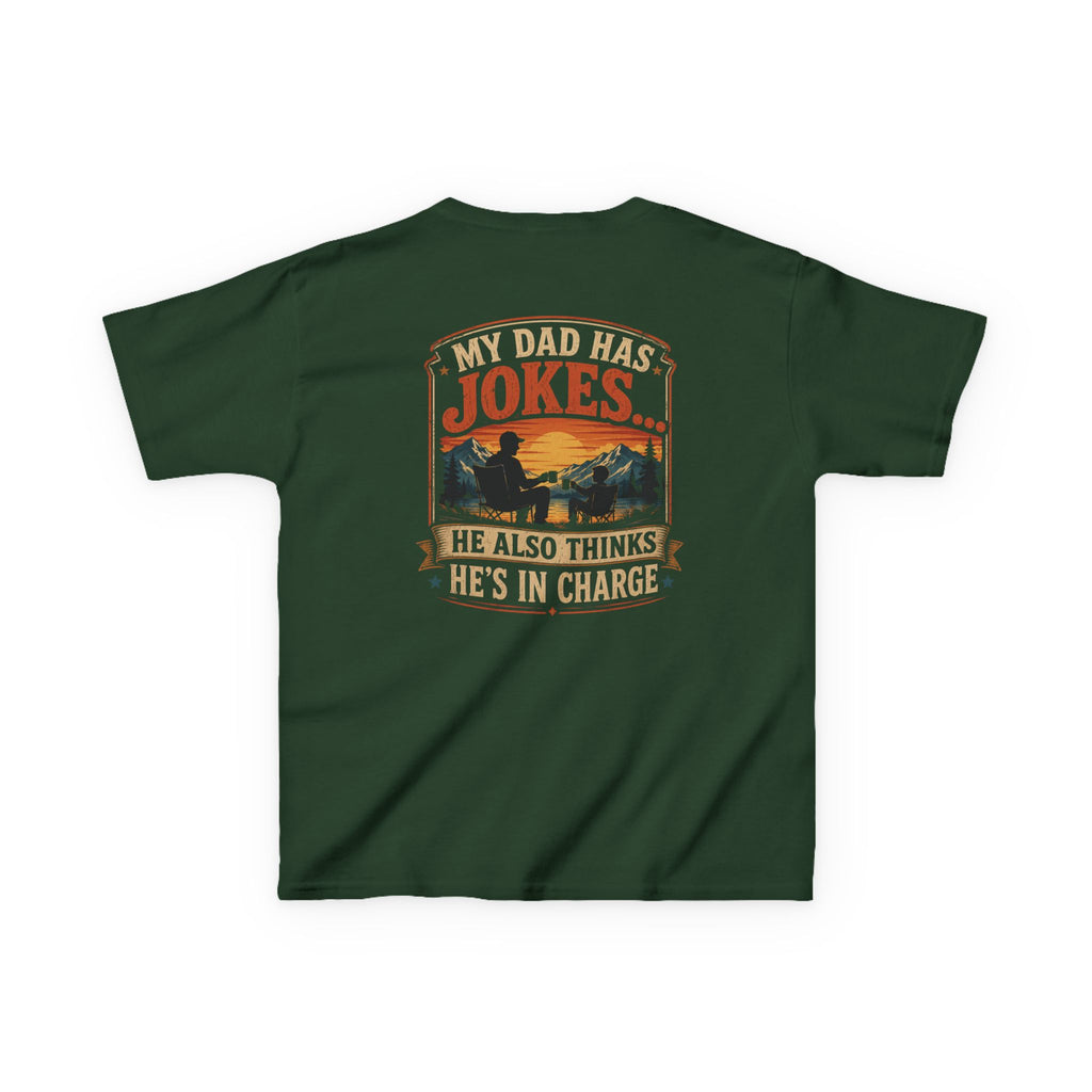 Kids Tee “My Dad Has Jokes… He Also Thinks He’s In Charge” Family Father’s Day Shirt