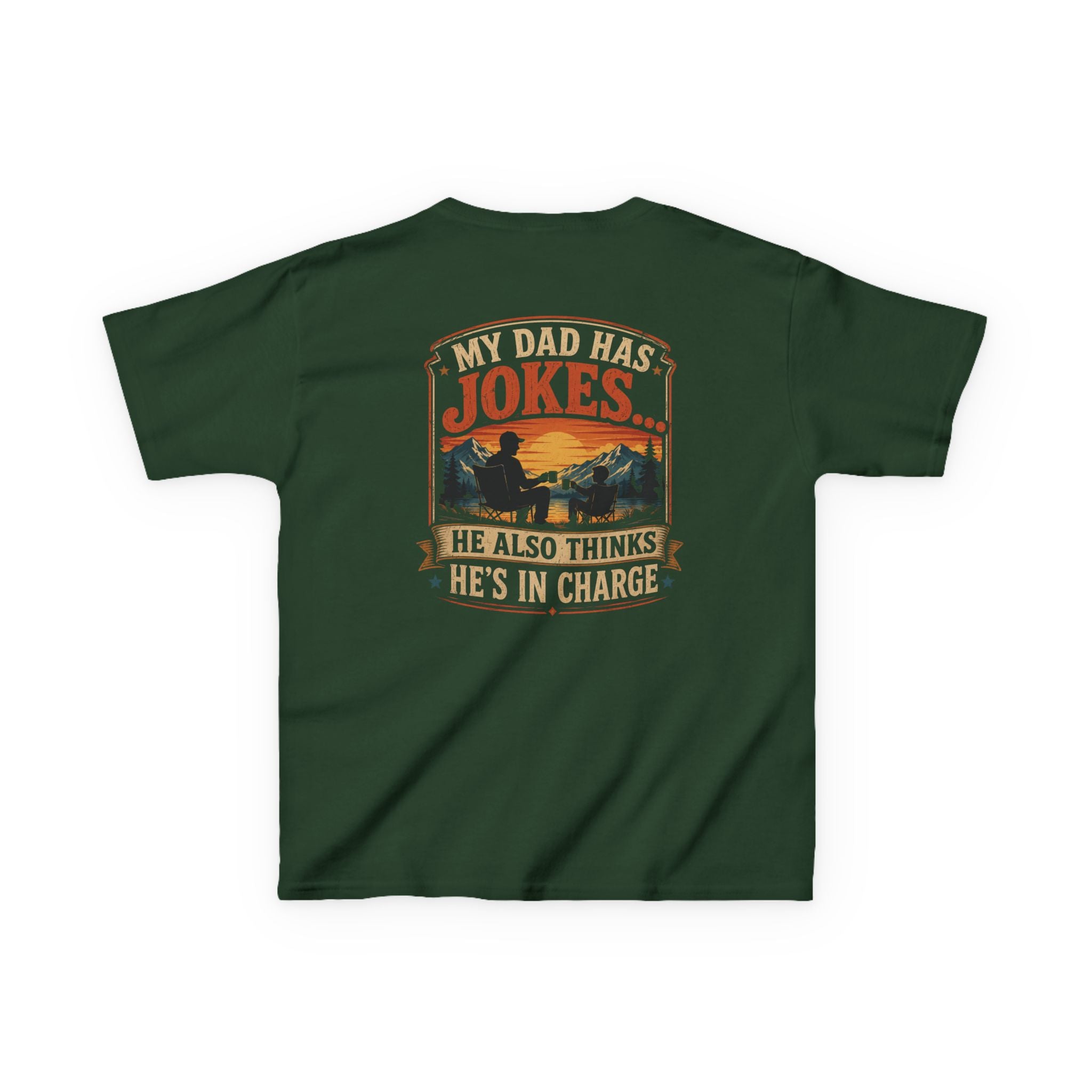 Kids Tee “My Dad Has Jokes… He Also Thinks He’s In Charge” Family Father’s Day Shirt