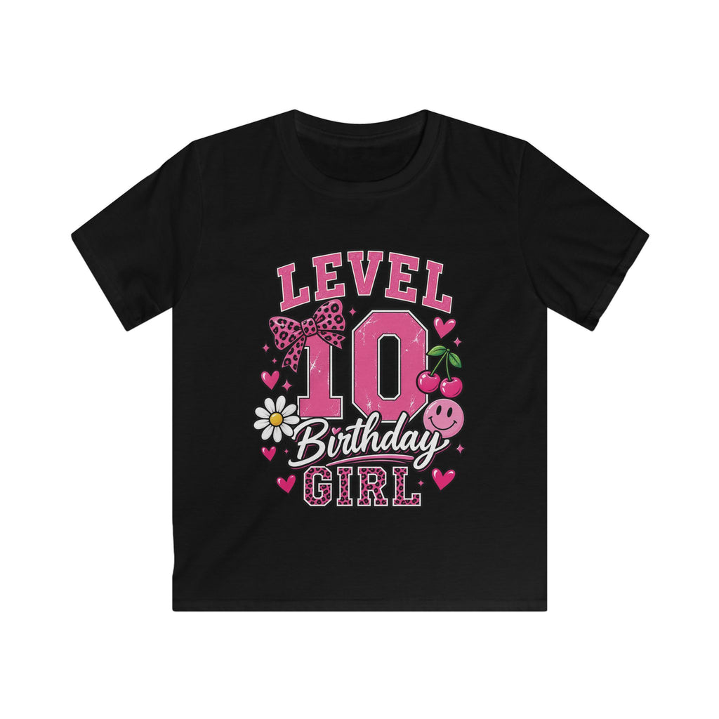 Kids Tee Pink Floral '10' Birthday Shirt with Bows & Cherries