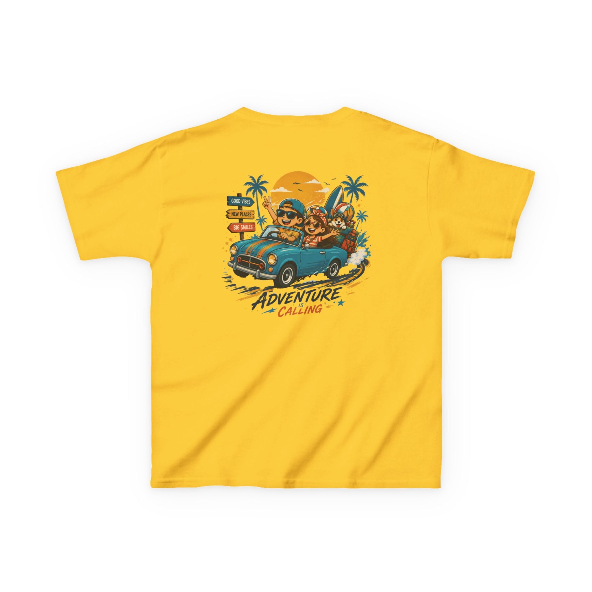 Boys Tee "Adventure Calling" Vintage Tropical Car & Sunset Graphic