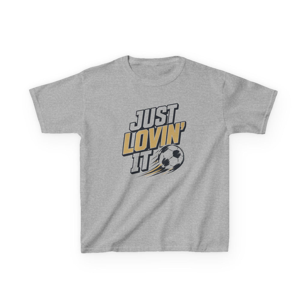 Just Lovin' It Soccer T-Shirt Design | Bold Sports Typography Graphic | Kids Soccer Lover Tee | Soccer Ball SVG Style Graphic