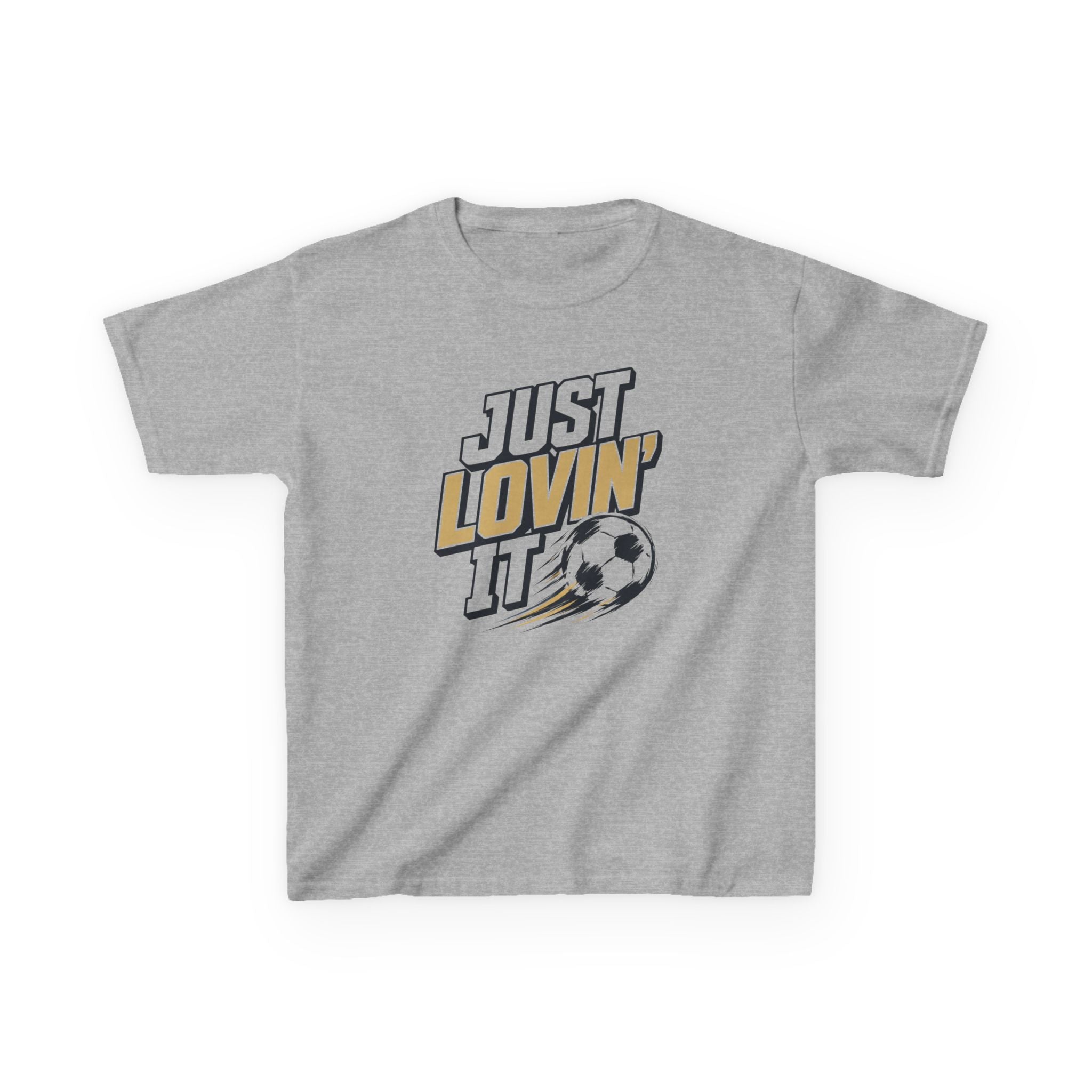 Just Lovin' It Soccer T-Shirt Design | Bold Sports Typography Graphic | Kids Soccer Lover Tee | Soccer Ball SVG Style Graphic