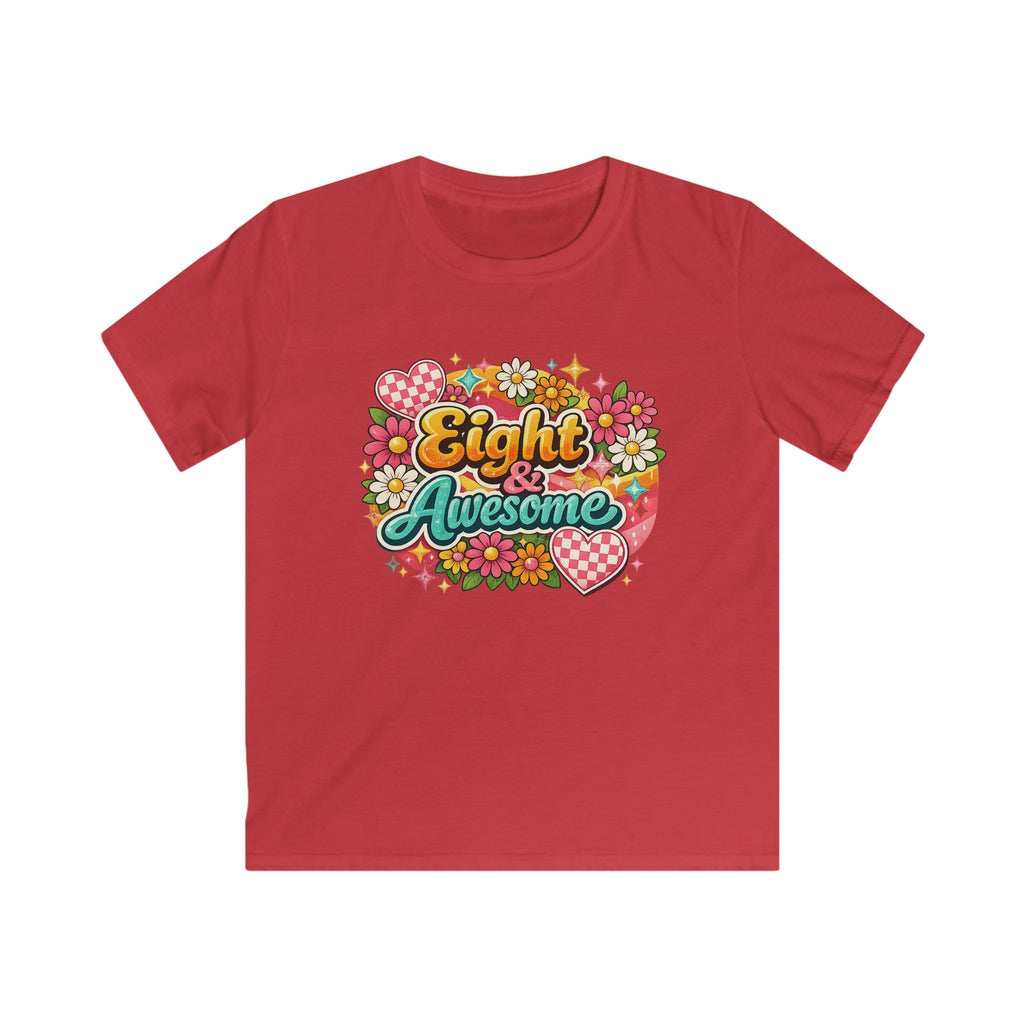 Kids Tee "Eight & Awesome" Floral Birthday Shirt