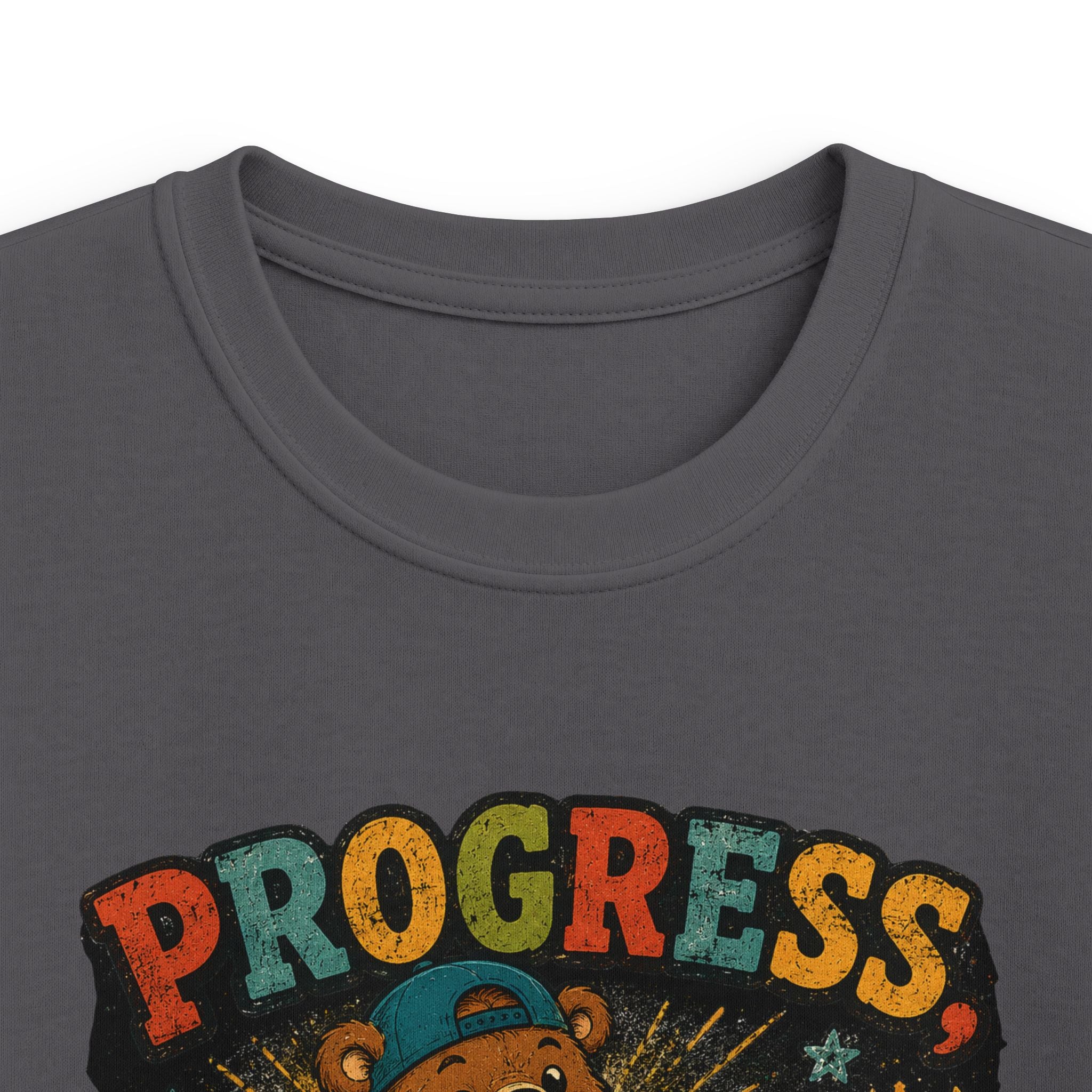 Kids Tee "Progress Not Perfect" Motivational Bear Shirt