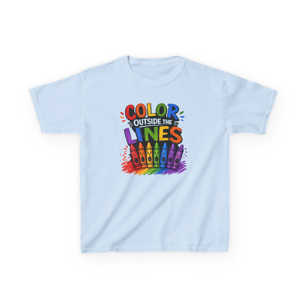 Kids "Color Outside the Lines" Graphic T-Shirt Rainbow Crayon Art Tee