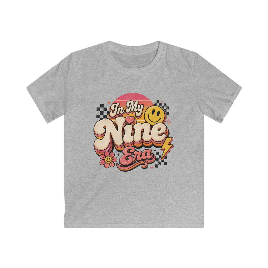 Kids Birthday Tee "In My Nine Era" Retro Smile Graphic