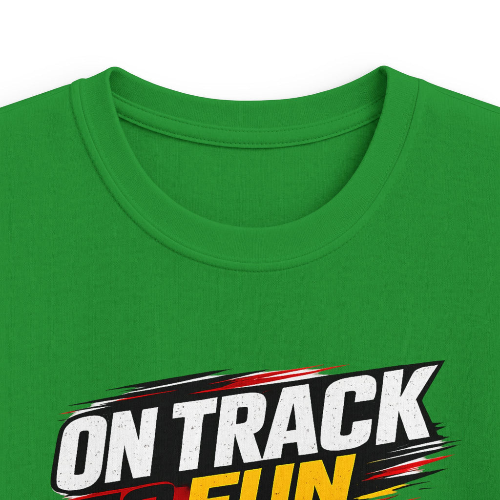 Kids Racing Tee "On Track to Fun" Red Race Car Shirt for Boys and Girls