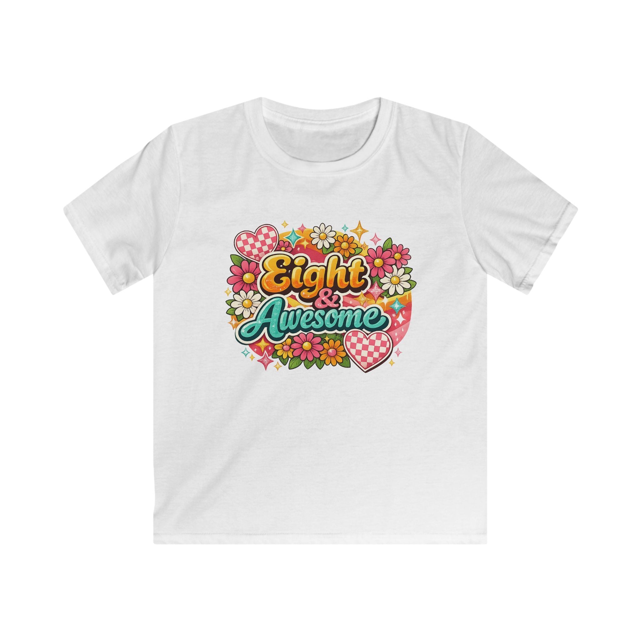 Kids Tee "Eight & Awesome" Floral Birthday Shirt
