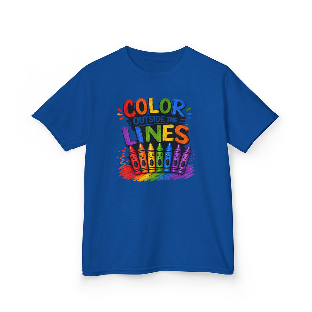 Kids "Color Outside the Lines" Graphic T-Shirt Rainbow Crayon Art Tee