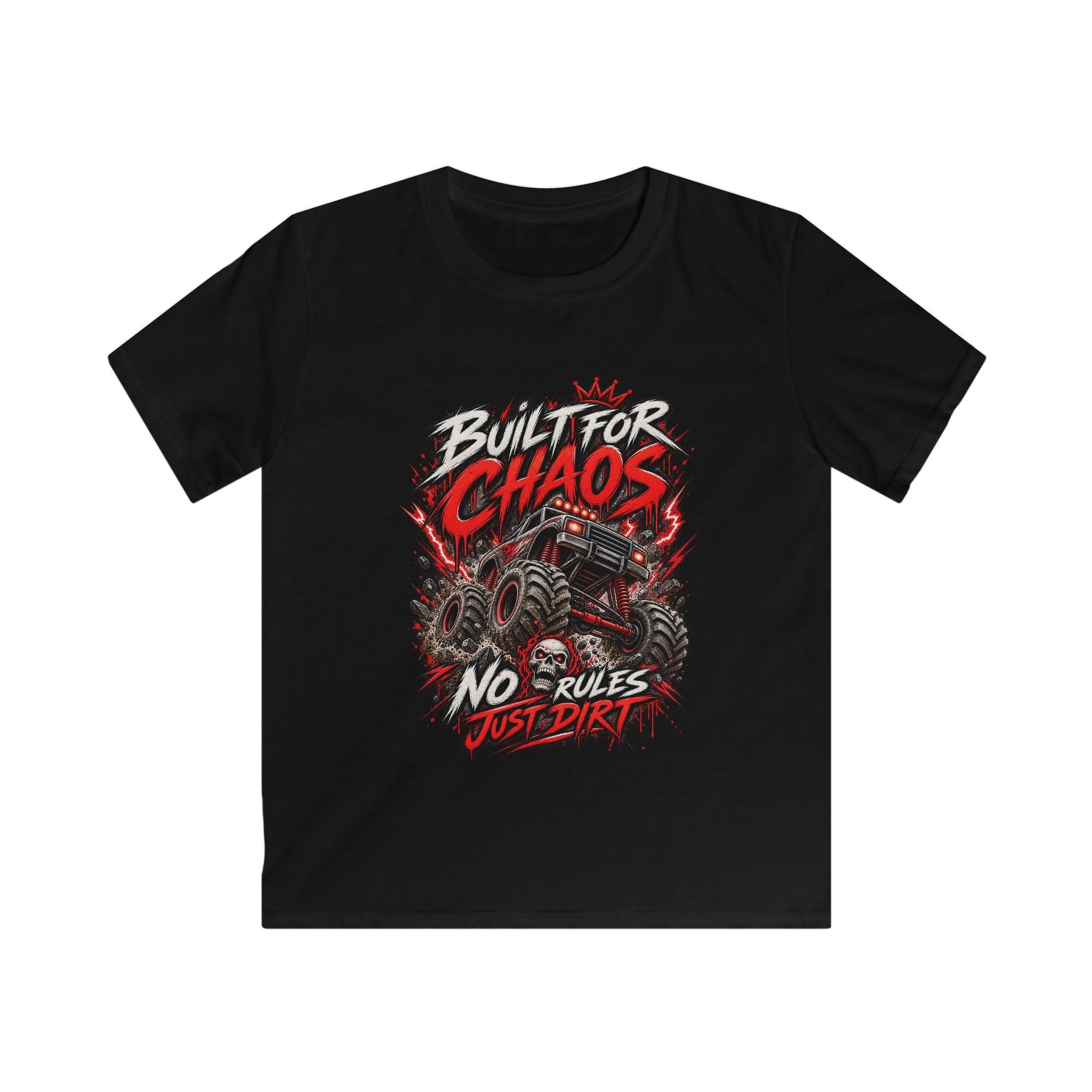 Kids Tee "Built for Chaos" Monster Truck Graphic (No Rules, Just Dirt)