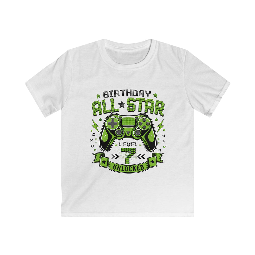 Kids T‑Shirt "Birthday All Star: Level Unlocked" Video Game Controller Tee