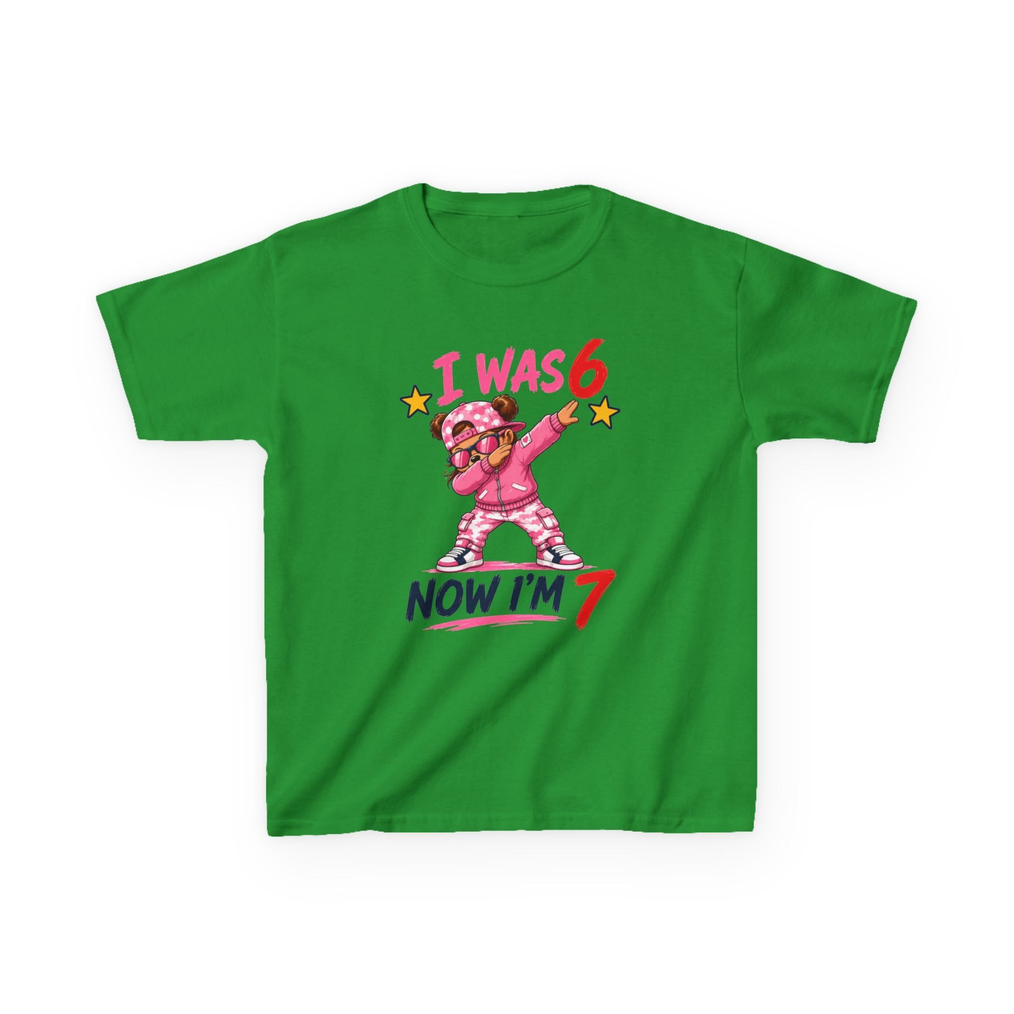 Kids Birthday T‑Shirt “I Was 6 Now I’m 7” Dab Dance Cute Pink