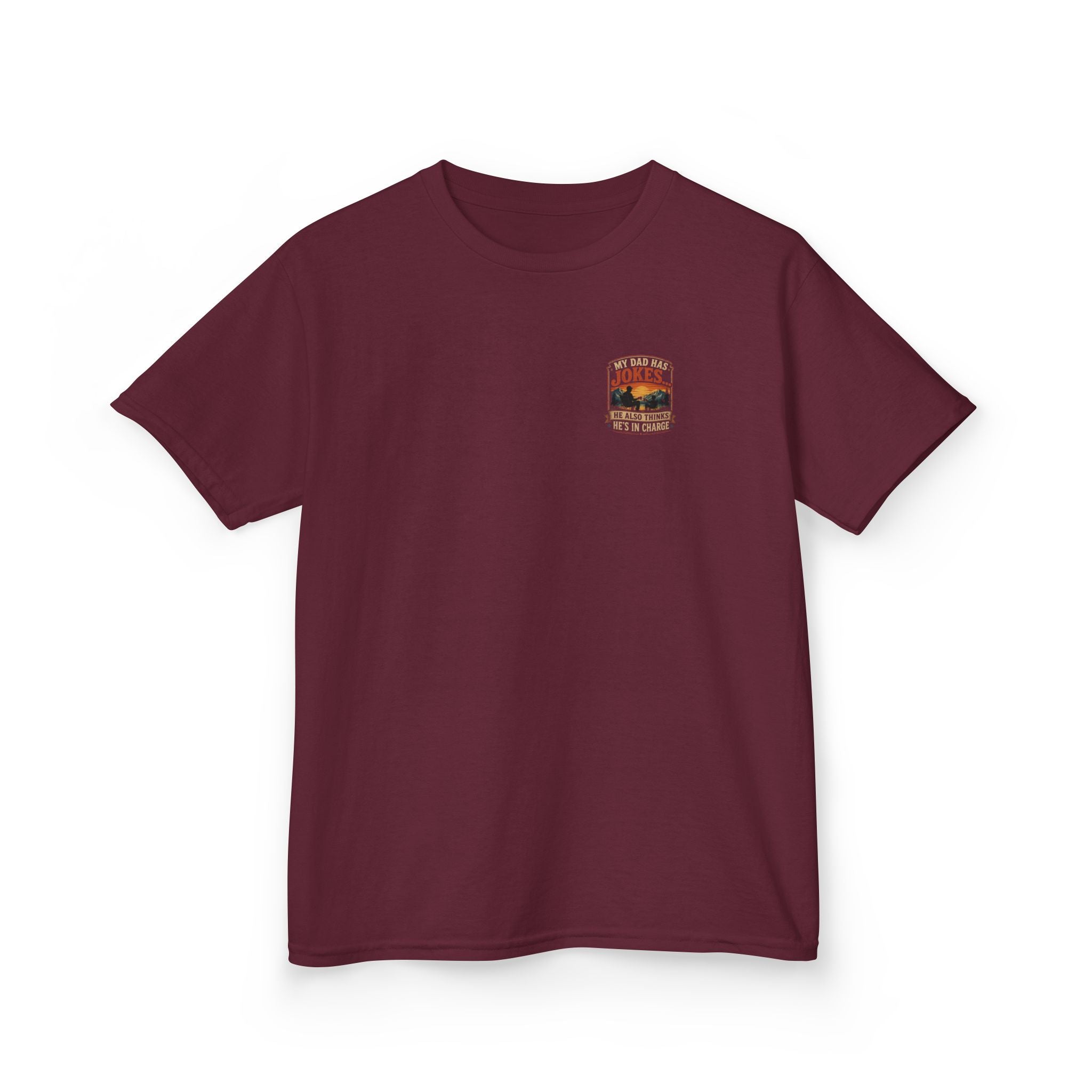Kids Tee “My Dad Has Jokes… He Also Thinks He’s In Charge” Family Father’s Day Shirt