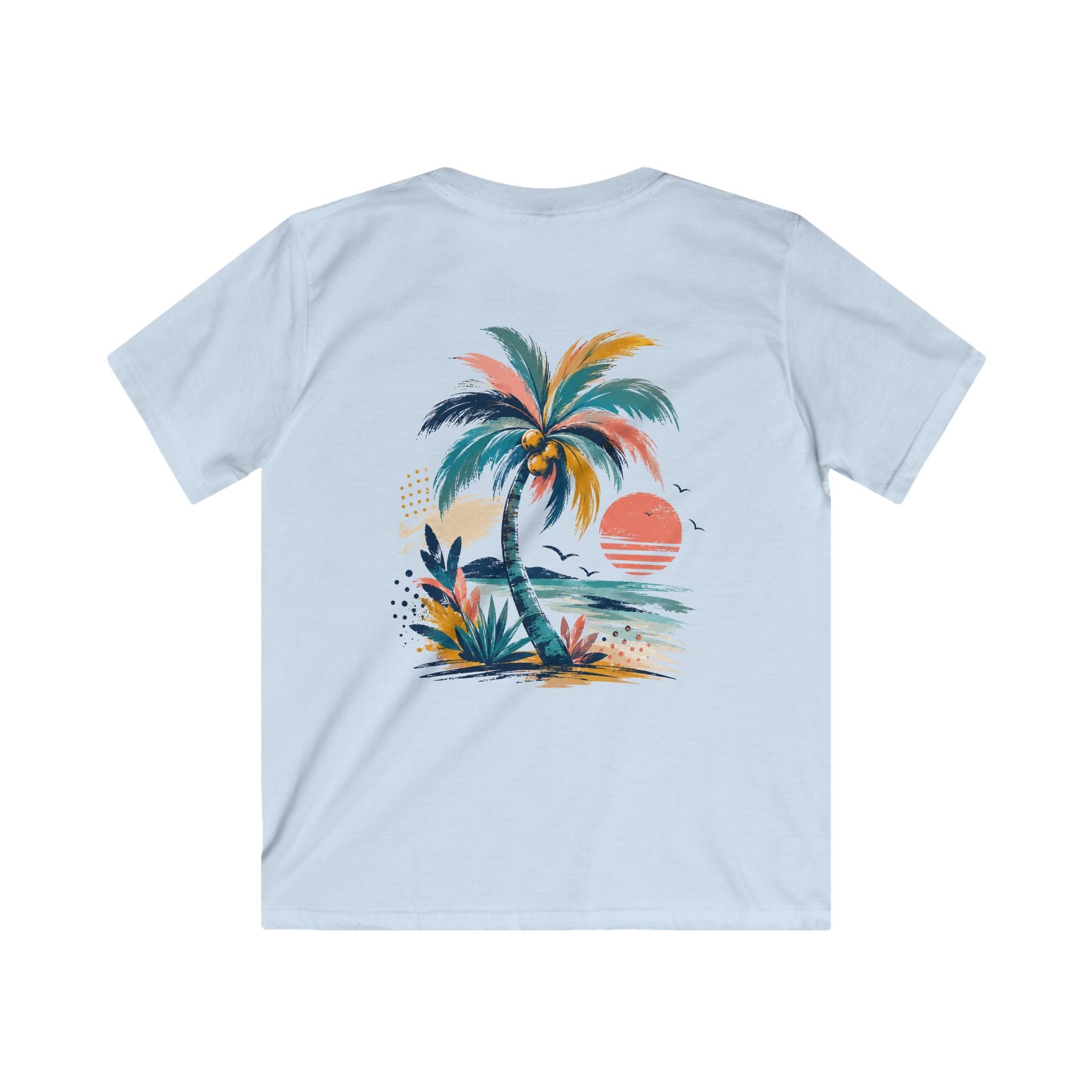 Kids Palm Beach T-Shirt Tropical Sunset Beach Tee for Children