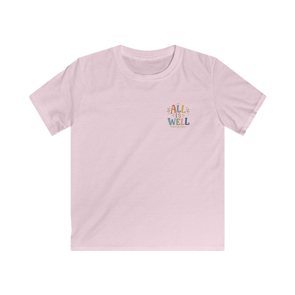 Kids Tee "All Is Well" Rainbow Pocket Motivational Graphic T-Shirt